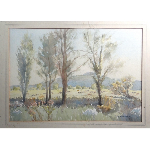 1125 - S T Barrow - watercolour The Water Meadows, Winchester, 26 x 37cm together with another watercolour,... 