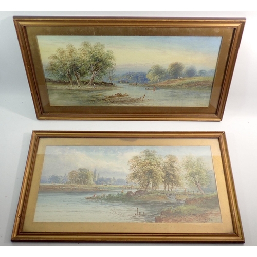 1126 - Leonard Lewis - pair of watercolour river landscapes, signed and dated 1895, 24 x 52cm