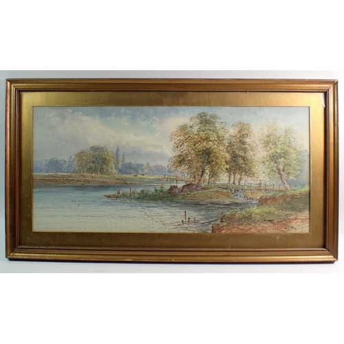 1126 - Leonard Lewis - pair of watercolour river landscapes, signed and dated 1895, 24 x 52cm