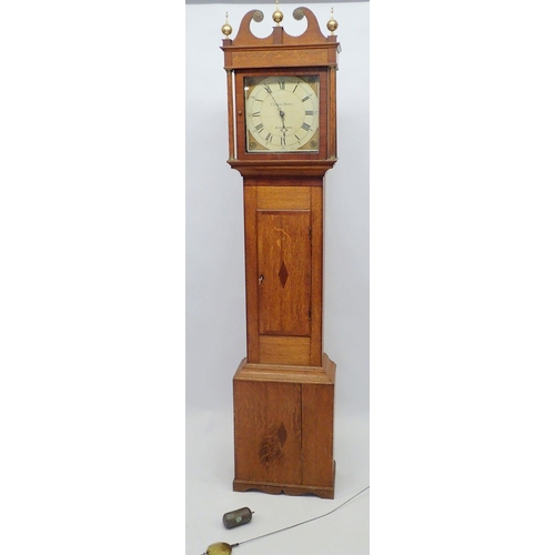 1136 - An 18th century longcase clock by Thomas Bates of Market Harboro with swan neck pediment over painte... 