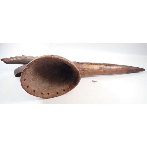 1153 - A carved Mossi bird mask from Burkino Faso with long beak and large crest, 70cm long