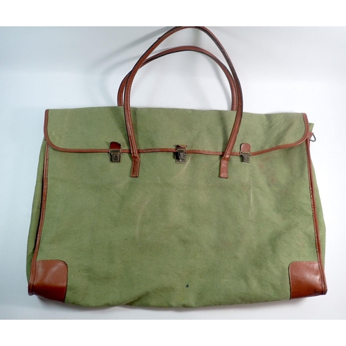 1156 - A Brady style green canvas and leather bag with shoulder strap, inside label 'Made in Florence for C... 