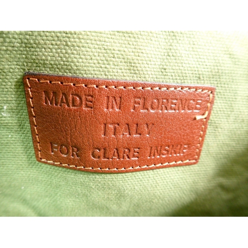 1156 - A Brady style green canvas and leather bag with shoulder strap, inside label 'Made in Florence for C... 