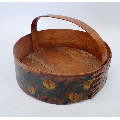 1167 - A Scandinavian bentwood Norwegian circular bread basket with painted decorated - dated, 49cm wide