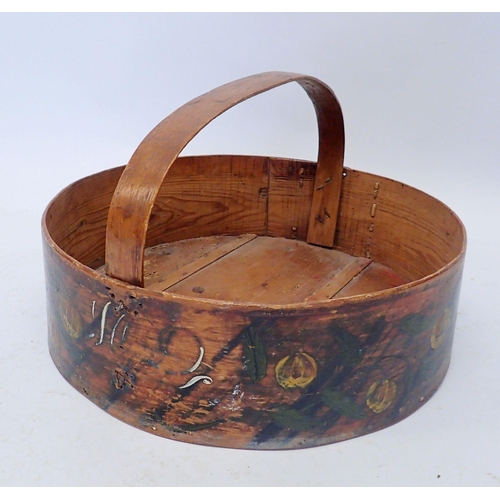 1167 - A Scandinavian bentwood Norwegian circular bread basket with painted decorated - dated, 49cm wide