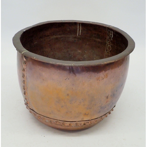 1168 - A 19th century large riveted copper log basket, 52cm