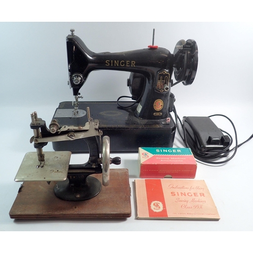 1173 - A Singer 99K sewing machine with instruction manual and foot control pedal together with a Child's G... 