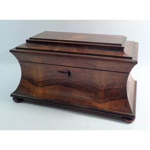 1184 - A 19th century rosewood sarcophagus form tea caddy, 37cm wide