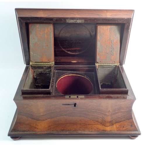 1184 - A 19th century rosewood sarcophagus form tea caddy, 37cm wide