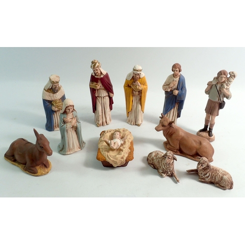 1185 - A vintage painted plaster Christmas nativity set, king 12cm