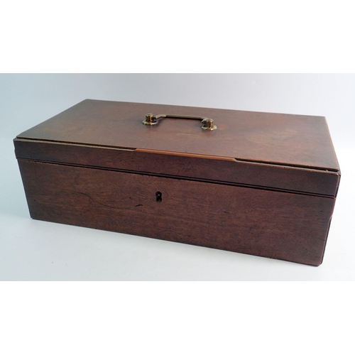 1187 - A Georgian mahogany box with brass carrying handle, 40 x 20 x 12cm