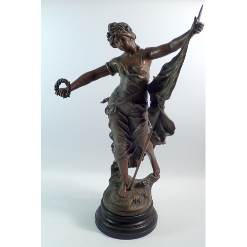 1192 - A spelter figure of La Gloire after Francois Moreau, 59cm tall