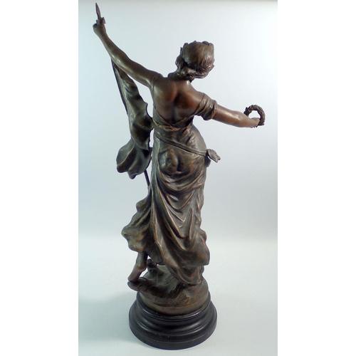 1192 - A spelter figure of La Gloire after Francois Moreau, 59cm tall