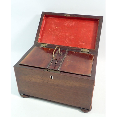 1197 - A 19th century mahogany tea caddy with copper double caddy liner, 23cm wide