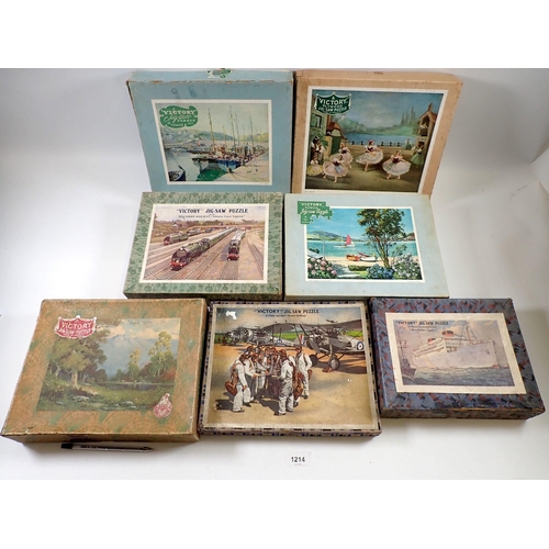 1214 - Seven various Victory wooden jigsaw puzzles - all complete