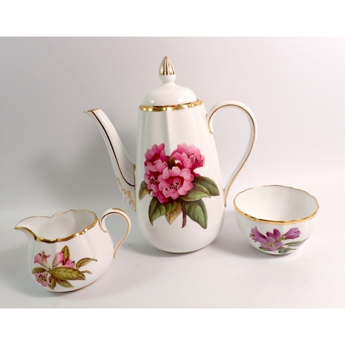 123 - An Edwardian Copeland Spode floral coffee set painted garden flowers comprising coffee pot, sugar, m... 