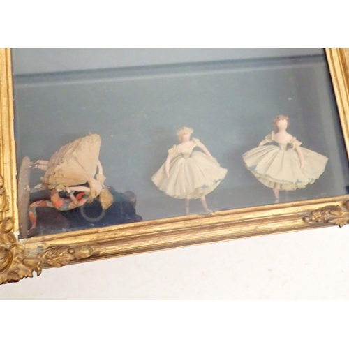 1236 - A collection of antique and later dolls etc in boxed frames, largest 39 x 35cm