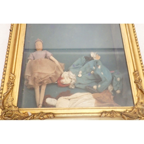 1236 - A collection of antique and later dolls etc in boxed frames, largest 39 x 35cm