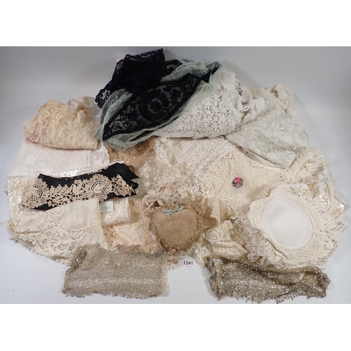 1241 - A box of vintage and other lace etc.