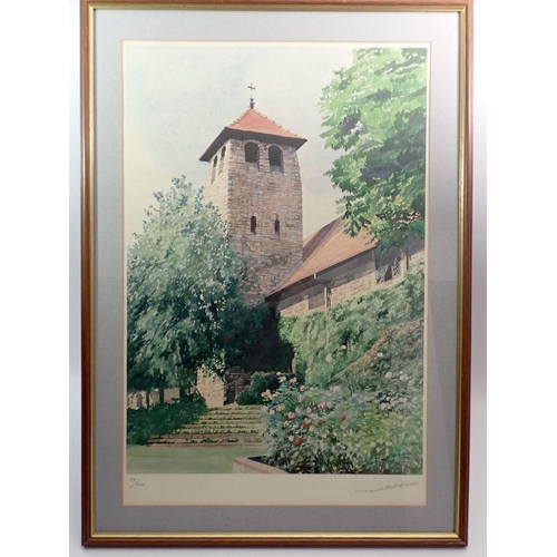 1246 - David Hall Green - limited edition print of a church, 53 x 37cm