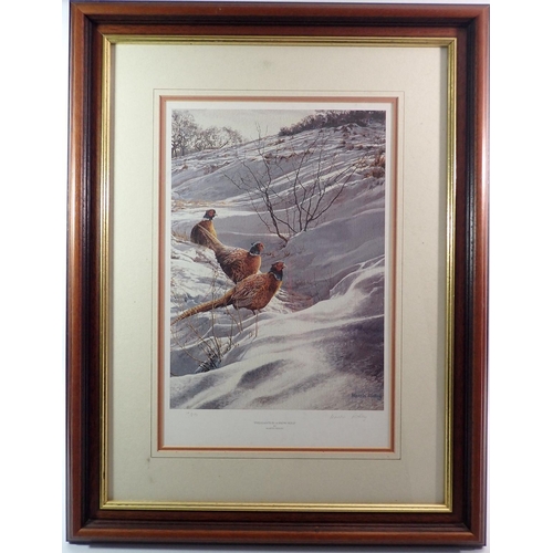 1248 - Martin Ridley - limited edition print of Pheasants in a Snow Hole, 40 x 27cm