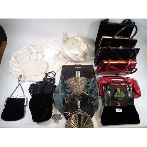 1300 - A quantity of vintage handbags and a silk wedding turban