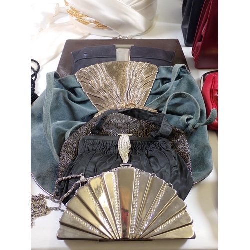 1300 - A quantity of vintage handbags and a silk wedding turban