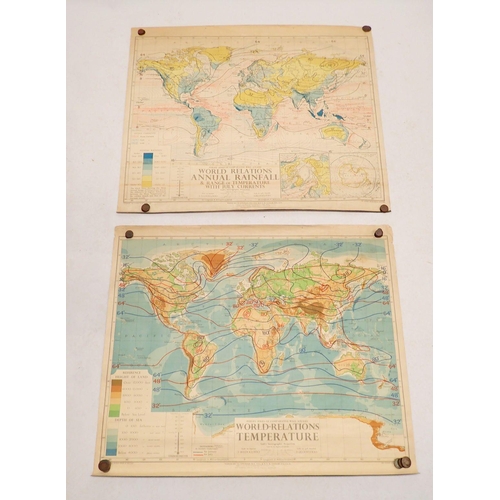 1302 - Two vintage wall maps from 'Philips Series of Comparative Wall Atlases for Temperature and Annual Ra... 