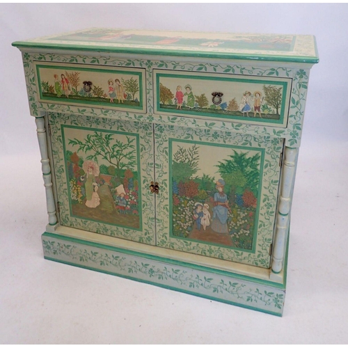 1320 - A modern cupboard painted with fin-de-siecle scenes, signed J Cooper, 84 x 45 x 78cm