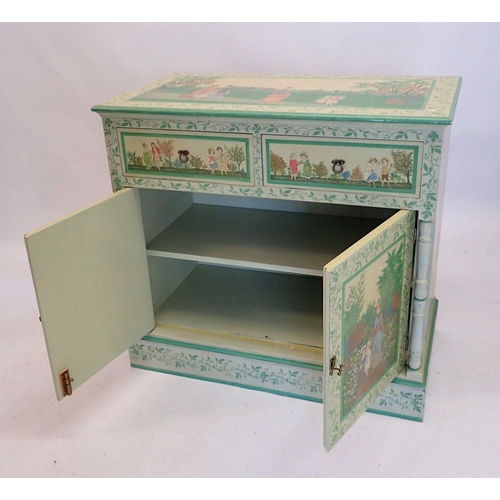 1320 - A modern cupboard painted with fin-de-siecle scenes, signed J Cooper, 84 x 45 x 78cm