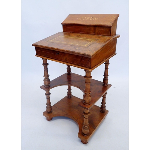 1321 - A Victorian walnut Davenport desk with whatnot style shelves under, 97 x 54 x 45cm