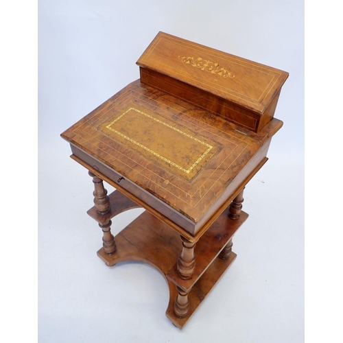 1321 - A Victorian walnut Davenport desk with whatnot style shelves under, 97 x 54 x 45cm