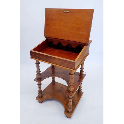 1321 - A Victorian walnut Davenport desk with whatnot style shelves under, 97 x 54 x 45cm