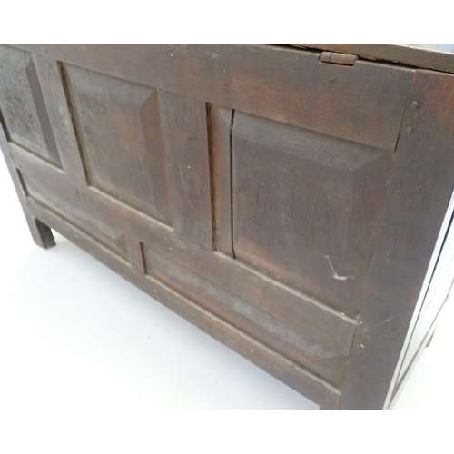 1359 - An 18th century elm mule chest with triple front over two drawers, 122 wide x 78 tall x 48cm deep