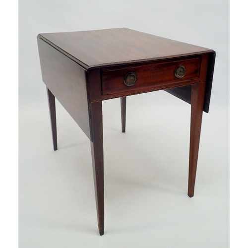 1377 - A Georgian mahogany Pembroke table on square tapered supports, 75cm deep