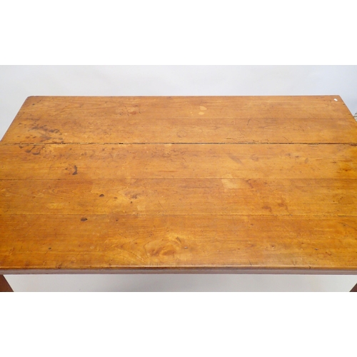 1385 - A 19th century French cherry wood farmhouse dining table with drawer and square supports, 89cm x 153... 