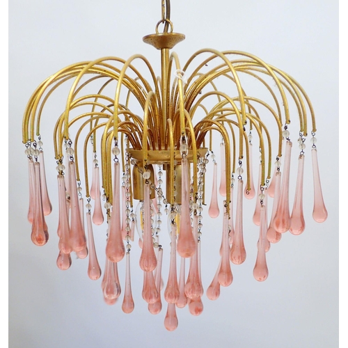 1390 - A vintage peach glass waterfall chandelier in the style of Paolo Venini