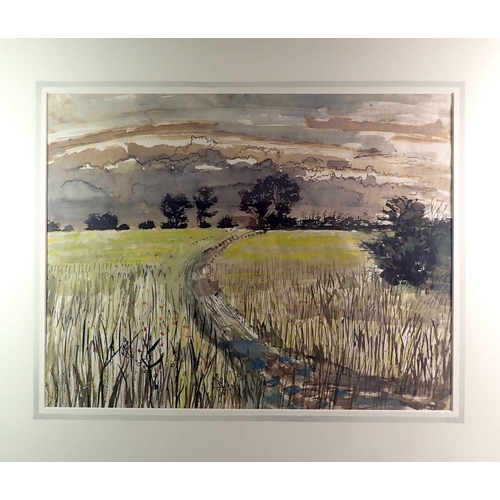 1395 - John Scorrer O'Connor - watercolour cornfield under stormy skies (1913-2004) 45 x 58cm