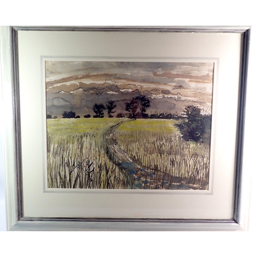 1395 - John Scorrer O'Connor - watercolour cornfield under stormy skies (1913-2004) 45 x 58cm