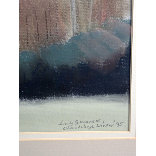 1396 - Lindy Guinness - pastel with trees Chandegabe Winter '95, 29 x 22cm