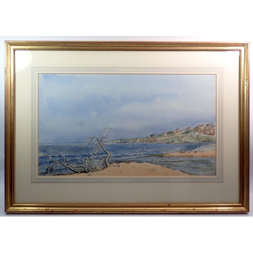 1405 - Karl Hagedorn - watercolour continental coastal scene with village, 30.5 x 53.5cm