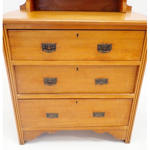 1406 - An Edwardian small satin walnut dressing table with swing mirror over three drawers, 78cm wide