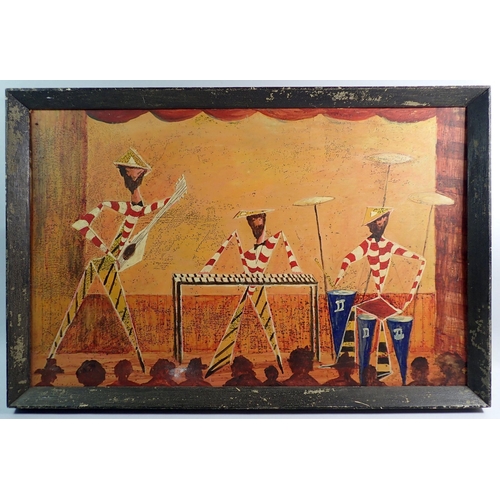 1409 - A vintage Folk Art style oil on board 'The Beard Top Trio' musicians - signed indistinctly Gil?, 37 ... 