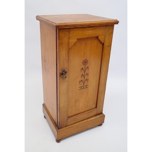 1411 - A Victorian satin ash floral inlaid bedside cabinet, 39cm wide