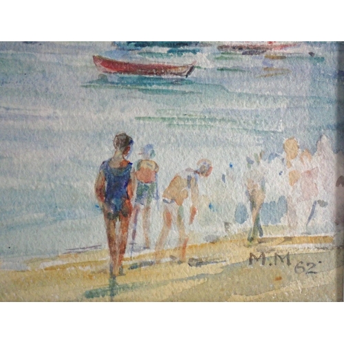 1413 - Mary Massie - watercolour sailing boats and beach scene, signed and dated 1962, 26 x 36cm