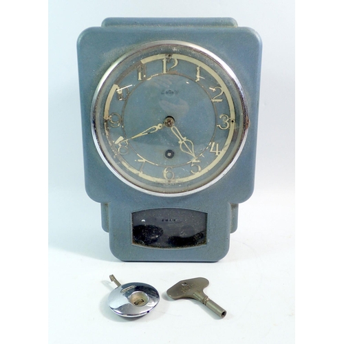 1414 - An Enfield blue metal vintage wall clock, 26 x 18.5cm