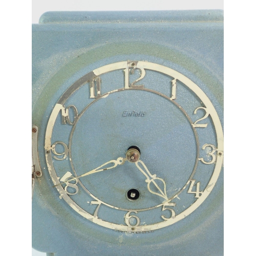 1414 - An Enfield blue metal vintage wall clock, 26 x 18.5cm