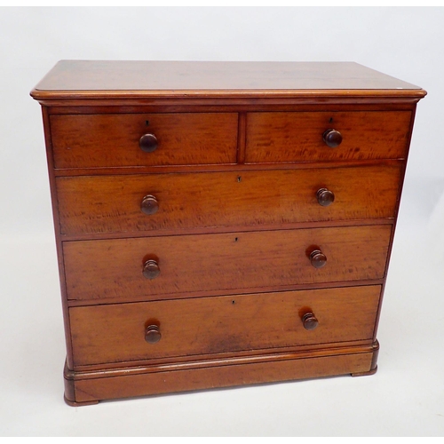 1417 - A Victorian mahogany chest of two short and three long drawers, 109cm wide