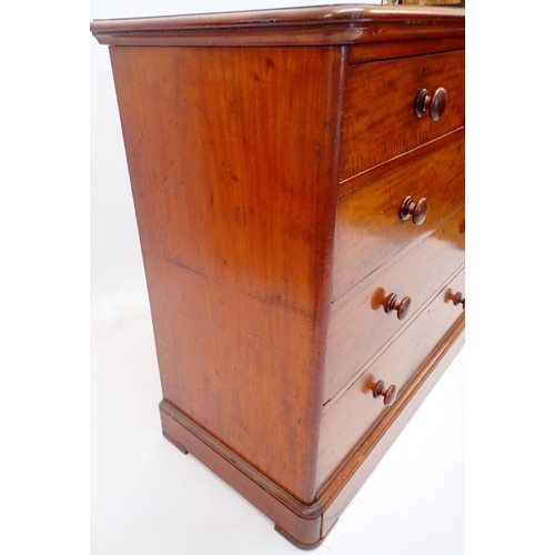 1417 - A Victorian mahogany chest of two short and three long drawers, 109cm wide