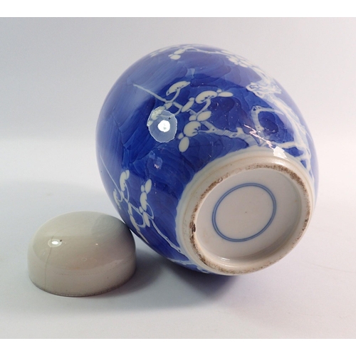 156 - A Chinese blue and white prunus blossom ginger jar, 19cm and a Japanese blue and white plate